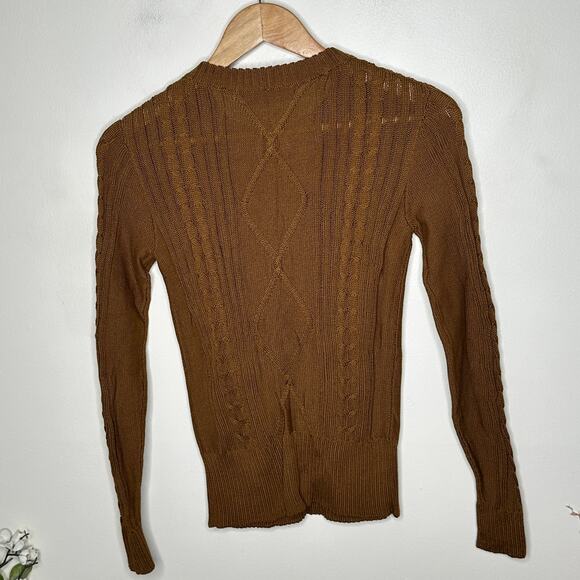 PERUVIAN CONNECTION Pima Cotton Cable Knit Crew Sweater Brown Sz XS $138 {3U49} - Picture 3 of 5